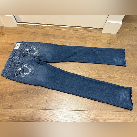 True Religion Jeans Women's Size 28 World Tour USA Rhinestone Pockets Straight - Picture 5 of 15